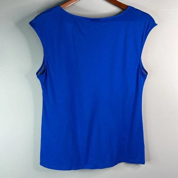 ANN TAYLOR Embroidered Tank Top Royal Blue Scallop Pattern Cap Sleeve Size L - Picture 6 of 9